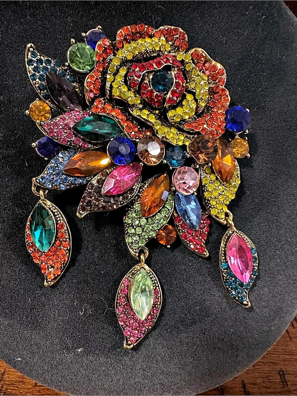 Multicolor Jeweled Floral Brooch